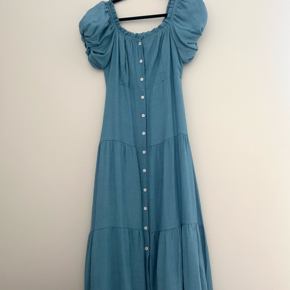 Chic Blue Maxi Dress with Button Detail